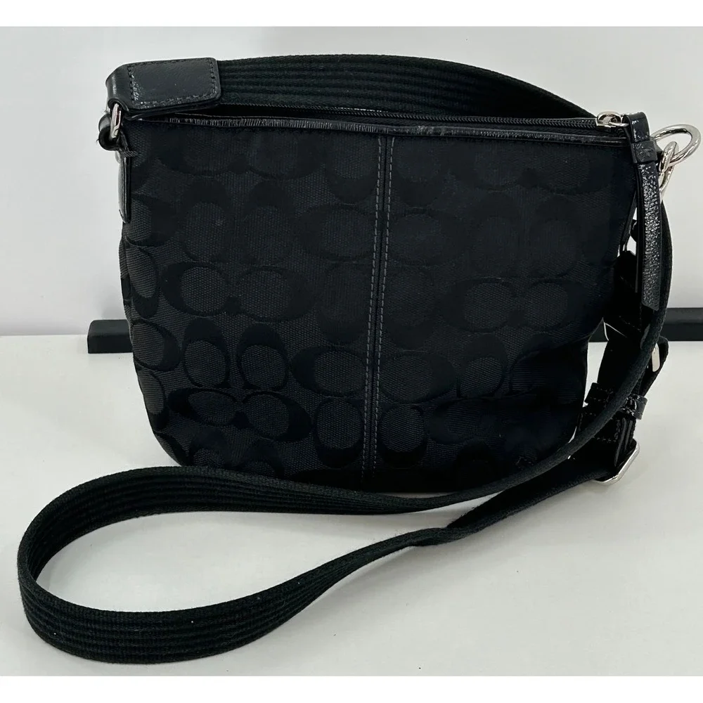 Coach Black Jacquard Signature Print‎ Crossbody Bag Adjustable Strap Small